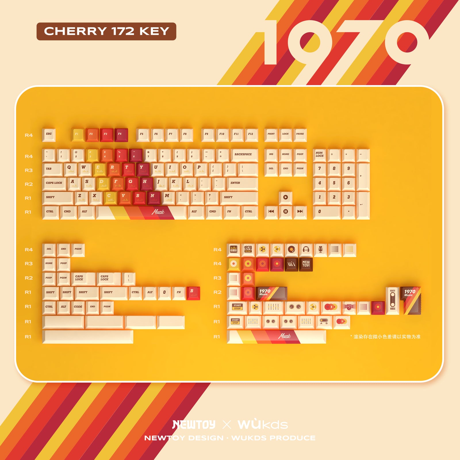 빈티지 1970 - 음악 테마 KCA/체리 PBT 키캡