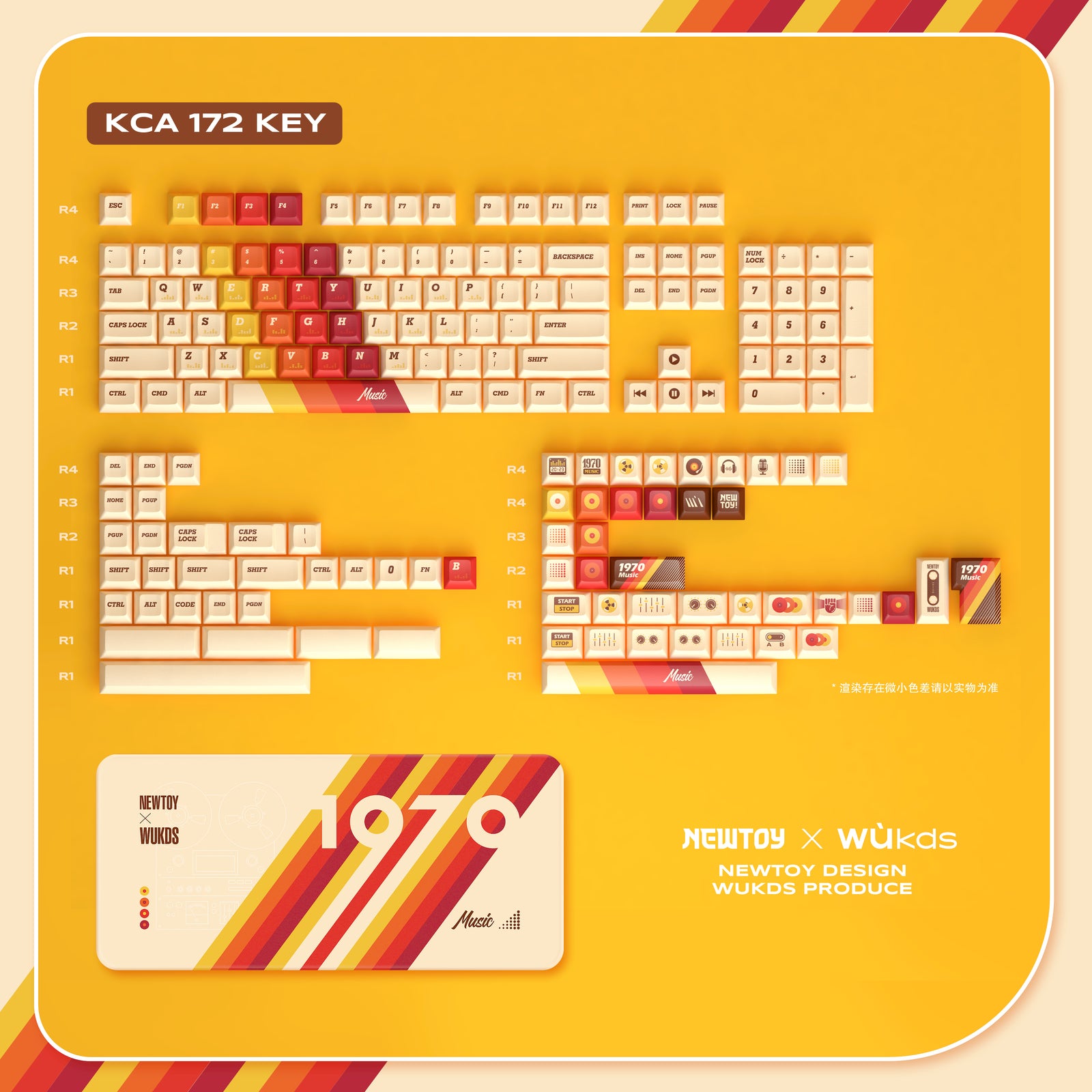 [In Stock] Vintage 1970 Music Theme KCA/Cherry PBT Keycaps Set